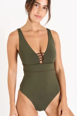 Livia MAILLOT 1 PIECE SUZELLE ESTANY Kaki Sale