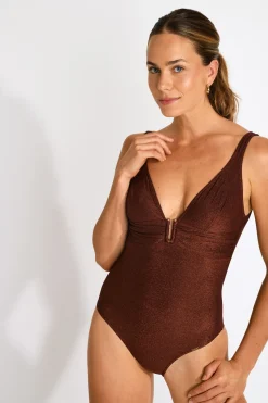 Livia MAILLOT 1 PIECE ULTIMA ADAMAN Marron Outlet